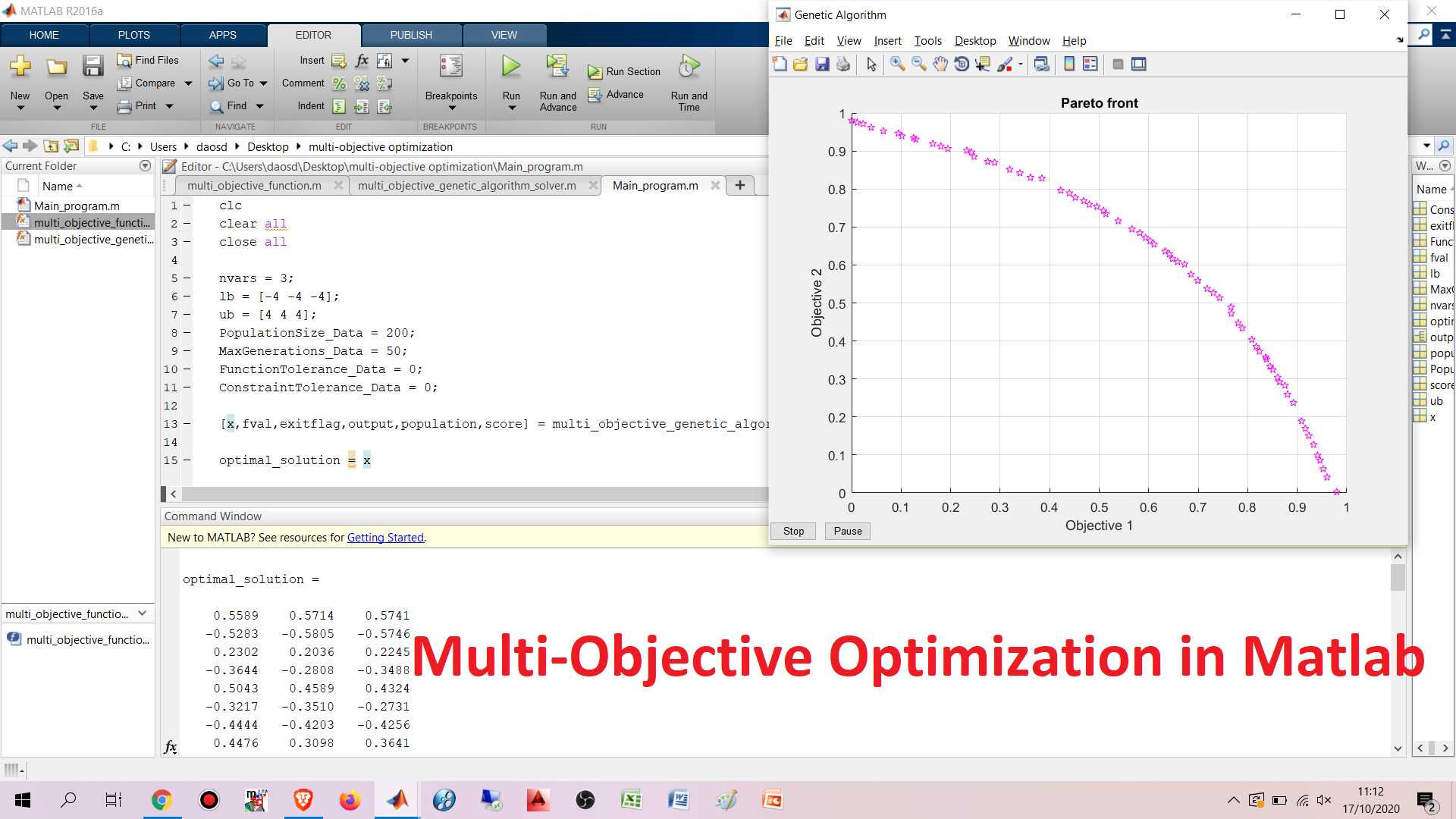 Multi-Objective Optimization in Matlab