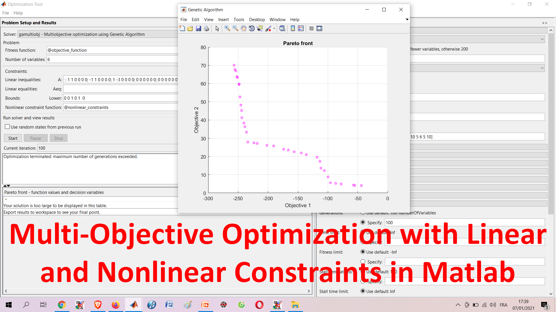Multi-Objective Optimization with Linear and Nonlinear Constraints in Matlab