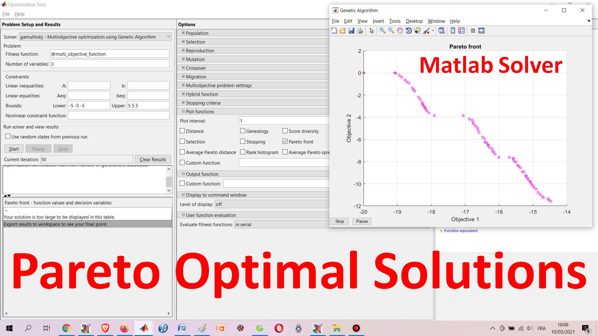 How to Find Pareto Optimal Solutions Using Matlab?